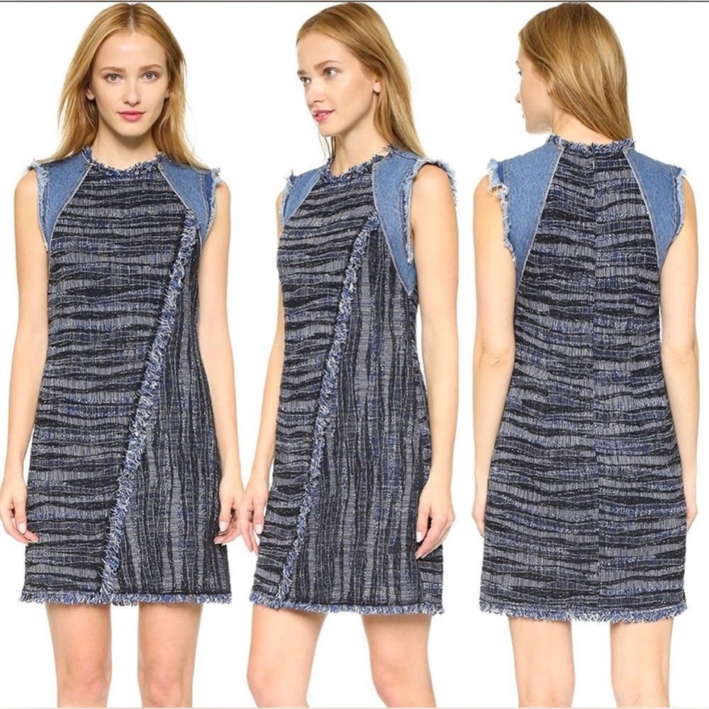 Rebecca Taylor tweed and denim fringe dress